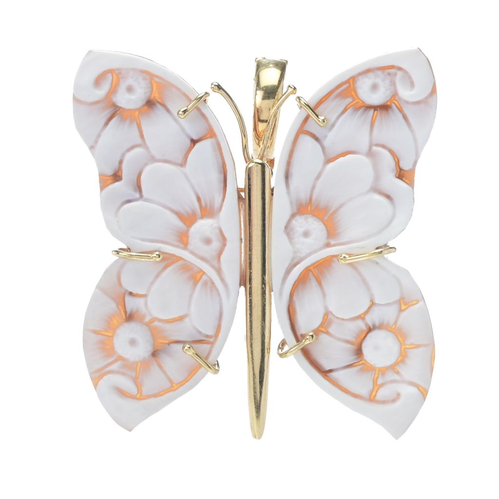 Pingente de camafeu de concha de borboleta banhado a ouro 18K Cameo Italiano 45x19mm