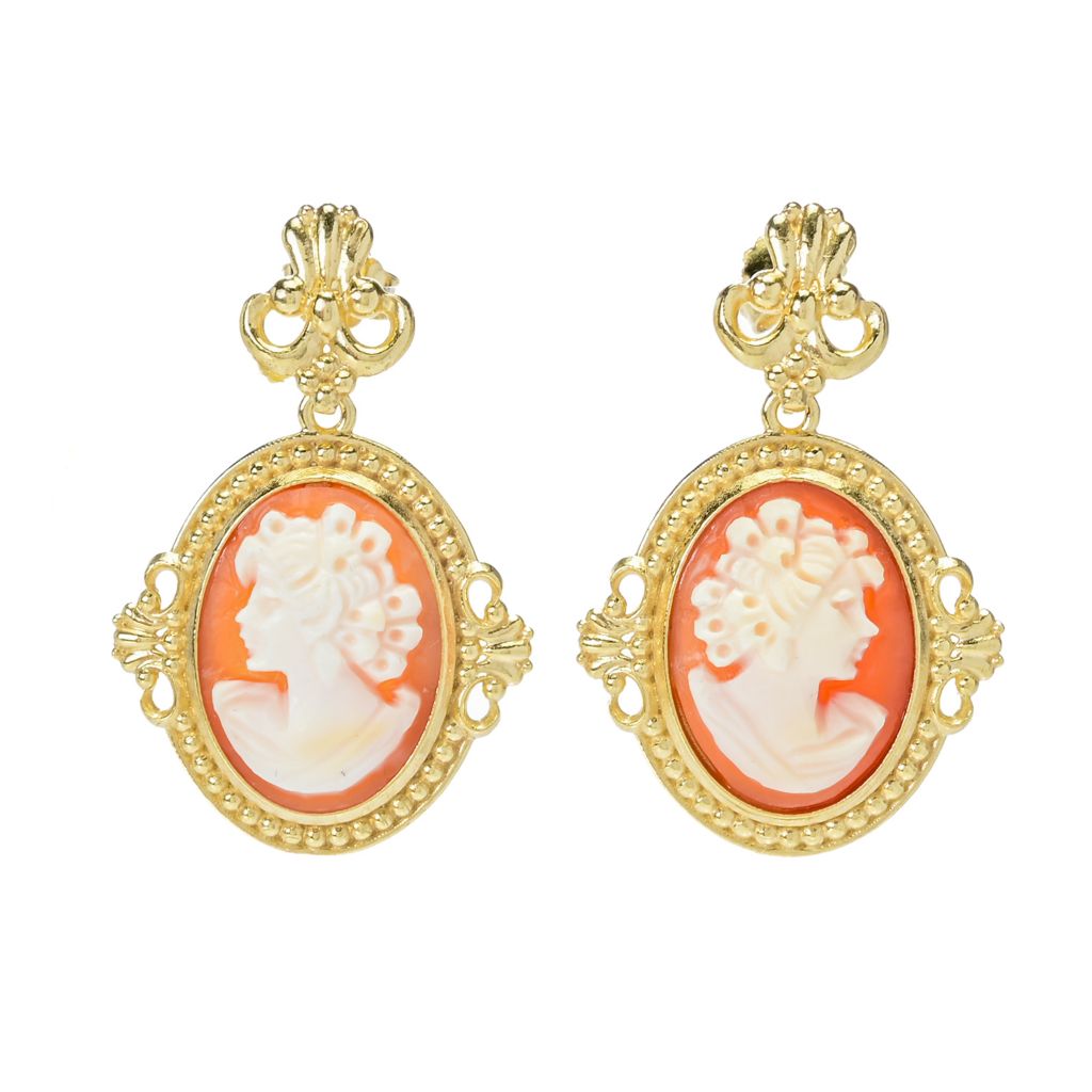Brincos pendentes com moldura de miçangas Cameo Italiano "Victoria" 18x13 mm