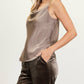Skies Are Blue - Rhinestone Satin Cowl Neck Cami