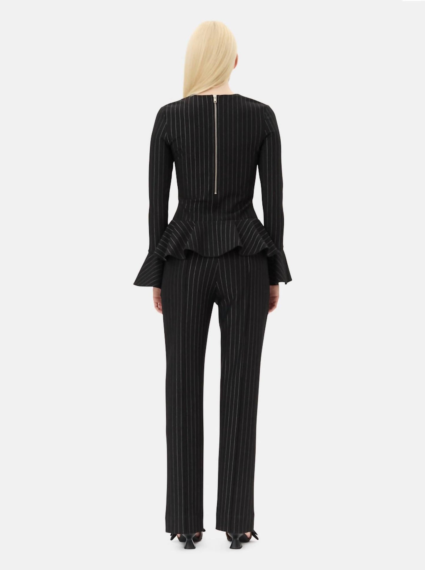 Ganni - Compact Stripe Jersey Peplum Blouse