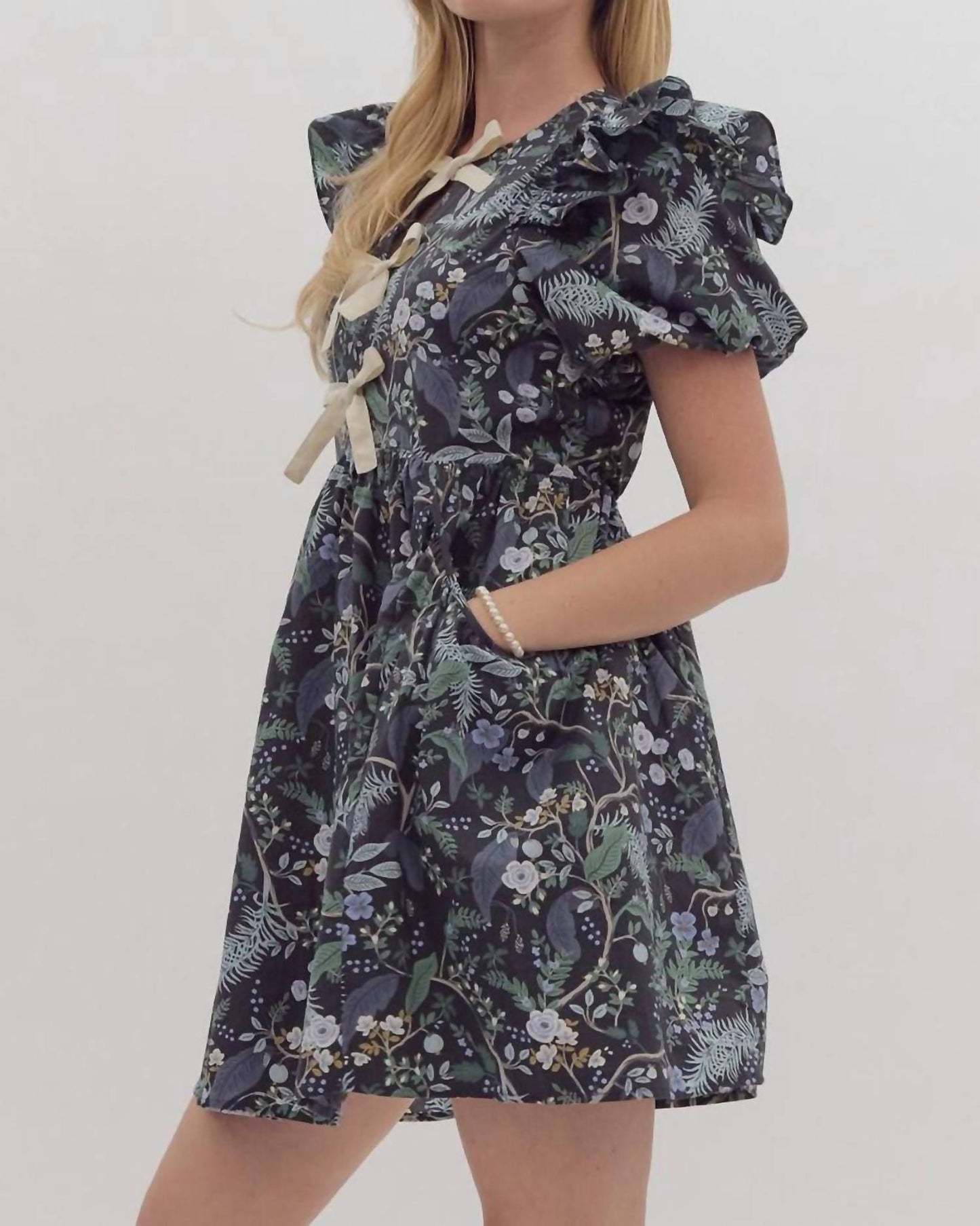 Entro - Floral Puff Sleeve Short Dress