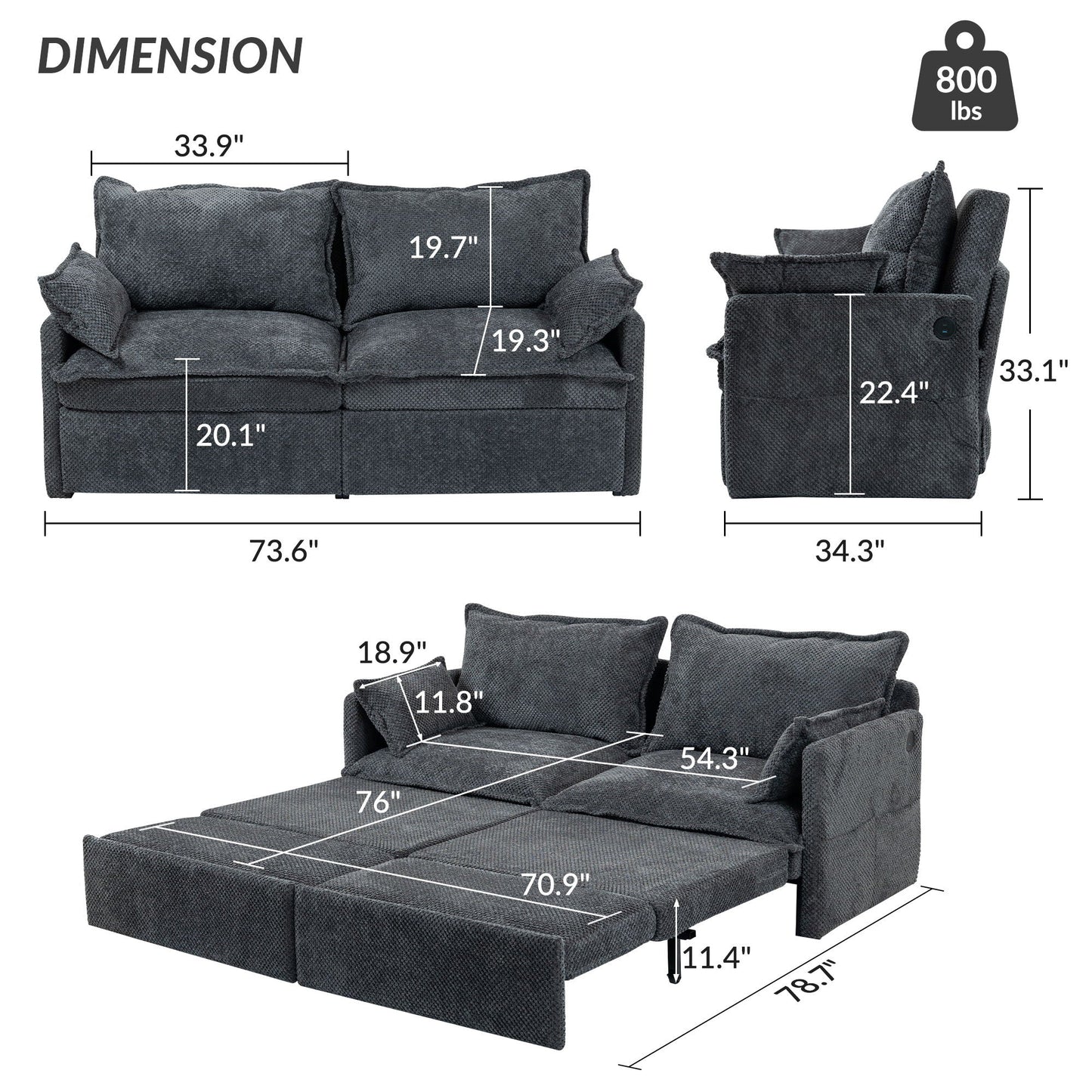 Pull Out Sofa Bed, Convertible Sleeper Sofa Couch, Side Storage, And USB / C - Type Charging Ports Chair
