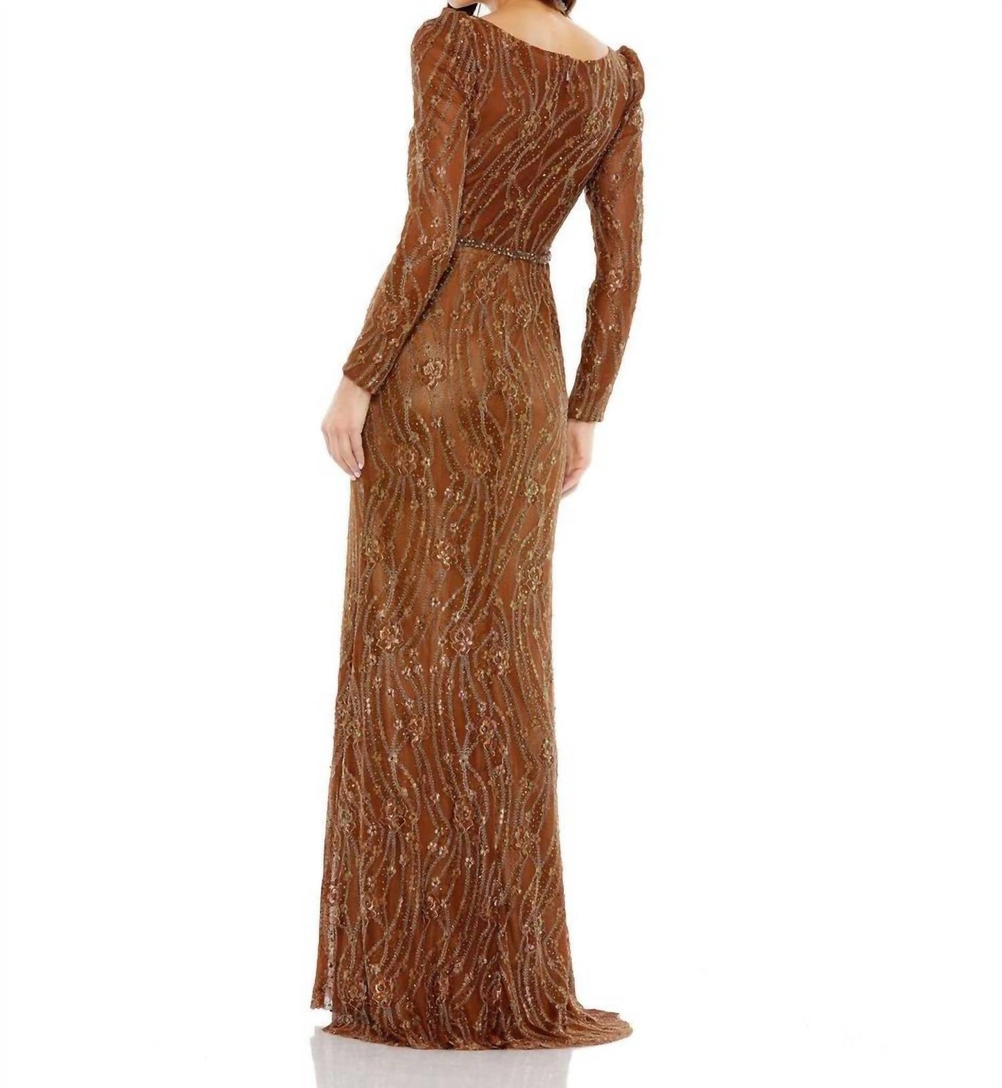 Mac Duggal - Embellished Long Sleeve Plunge Trumpet Gown