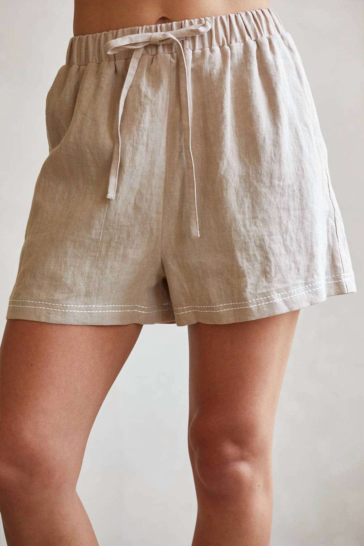 Crescent - Donnie Contrast Embroidery Linen Shorts