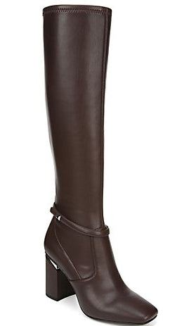 Franco Sarto Botas femininas com tira no tornozelo e detalhes metálicos Roxanne, bico quadrado, salto bloco e zíper, pretas, tamanho 9,5 M