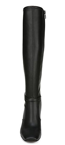 Franco Sarto Botas femininas com tira no tornozelo e detalhes metálicos Roxanne, bico quadrado, salto bloco e zíper, pretas, tamanho 9,5 M