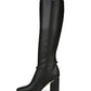 Franco Sarto Botas femininas com tira no tornozelo e detalhes metálicos Roxanne, bico quadrado, salto bloco e zíper, pretas, tamanho 9,5 M