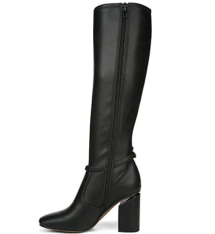 Franco Sarto Botas femininas com tira no tornozelo e detalhes metálicos Roxanne, bico quadrado, salto bloco e zíper, pretas, tamanho 9,5 M