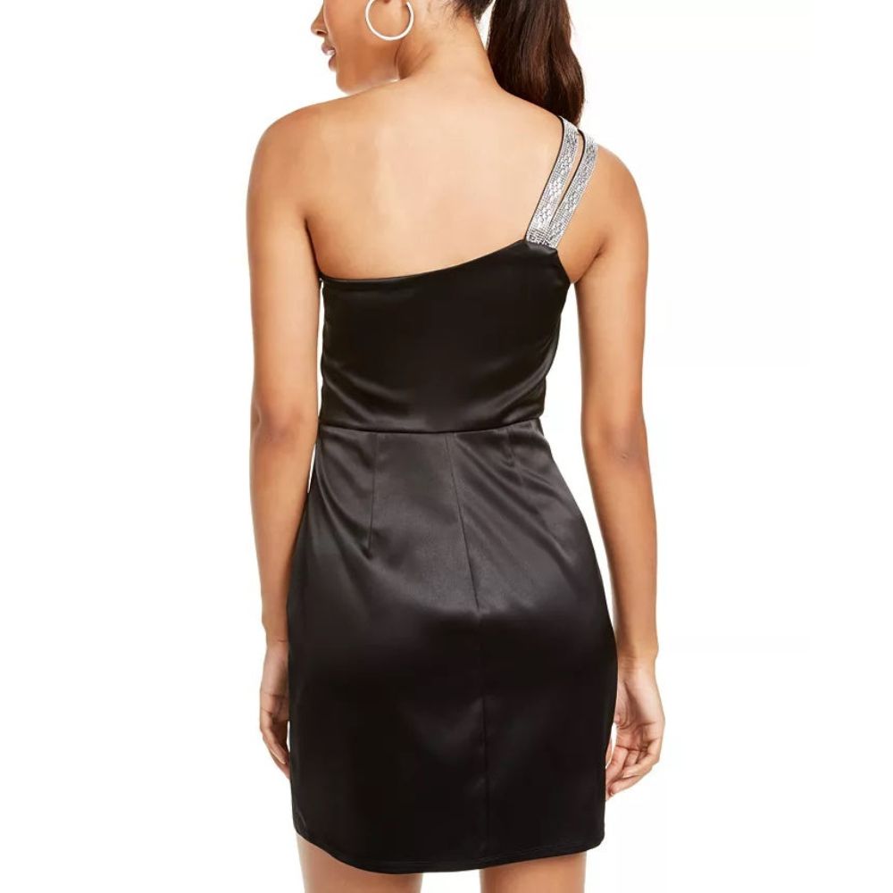 Vestido de cetim com um ombro só e corações com lantejoulas para jovens, preto, tamanho 7