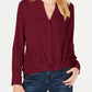 INC International Concepts International Concepts Blusa feminina com botões e torção frontal pequena, vinho, tamanho médio