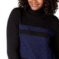 Karen Scott Suéter Feminino de Algodão com Gola Alta Colorblock Azul Tamanho Médio