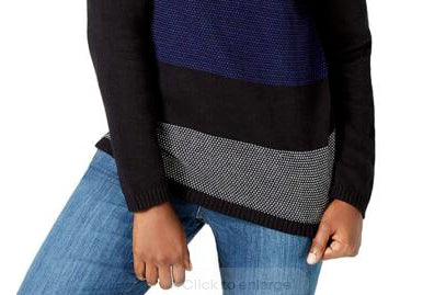 Karen Scott Suéter Feminino de Algodão com Gola Alta Colorblock Azul Tamanho Médio