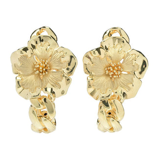 Brincos de argola de hibisco eletroformados banhados a ouro 23K Graziella