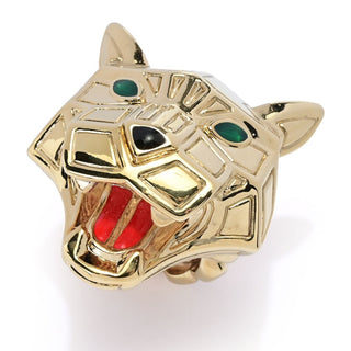 Anel de pantera com diamante simulado eletroformado banhado a ouro 23K Graziella