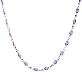 Elemental Gems Platinum Plated Choice of 7x5mm Gemstone Station Necklace
