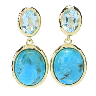 Brincos Elemental Gems banhados a ouro 18K com pedras preciosas opacas e facetadas marteladas