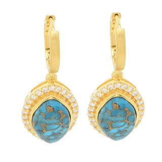 Brincos pendentes de turquesa e zircônia azul de 14 x 9 mm da Elemental Gems