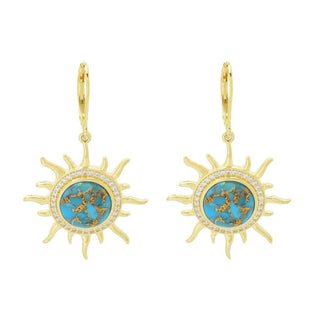 Elemental Gems 10mm Blue Copper Turquoise & Zircon Sun Drop Earrings