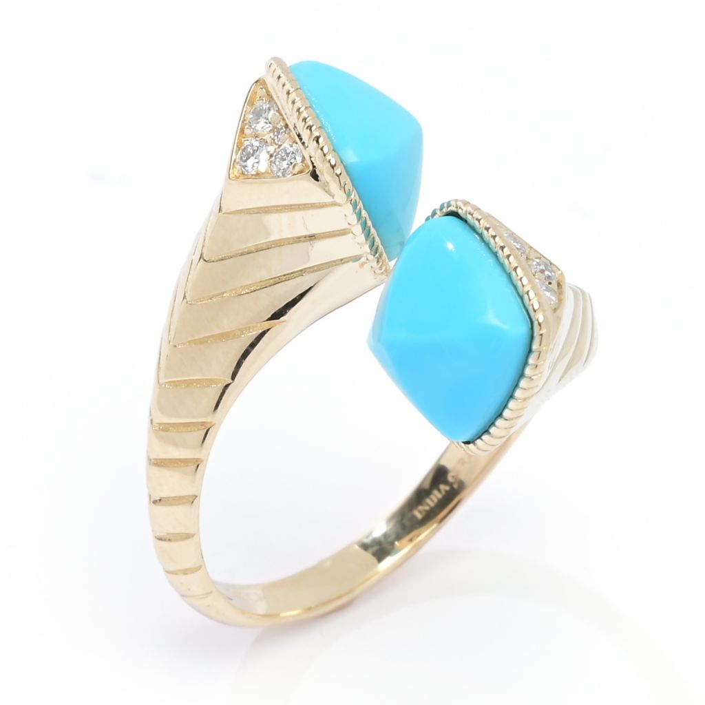 Anel Bypass CIRARI em ouro 14K, 8 mm, Bela Adormecida, turquesa e diamante