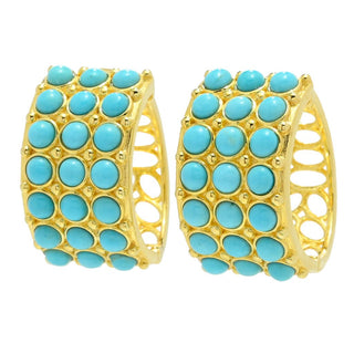 Brincos de argola Huggie de turquesa com três fileiras da Elemental Gems Sleeping Beauty
