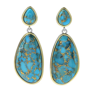Brincos pendentes de turquesa em cobre azul de dois tons de 24 x 13 mm da Elemental Gems