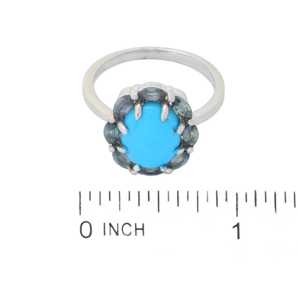 Anel Elemental Gems Bela Adormecida Turquesa e Safira Montana Halo