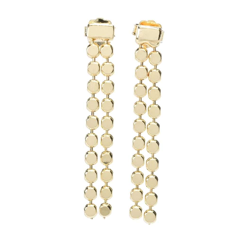 Brincos pendentes de disco polido com fileira dupla banhados a ouro 18K Toscana Italiana