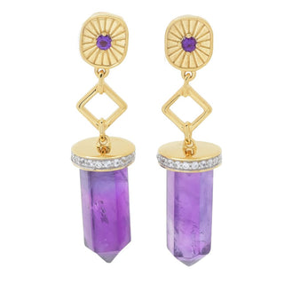 Brincos pendentes Gem Treasures Vermeil 18K com escolha de cristais de 4,5 cm