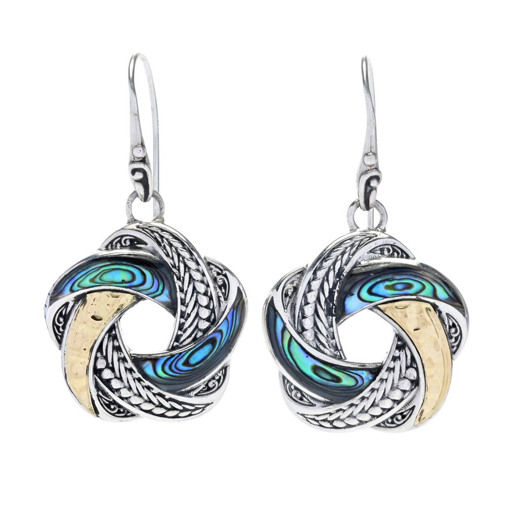 Brincos Artisan Silver by Samuel B. em ouro 18K com abalone e nó de amor