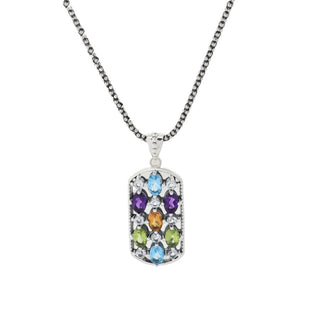 Artisan Silver by Samuel B. 4.29ctw Multi Gem Dog Tag Pendant w/ Chain