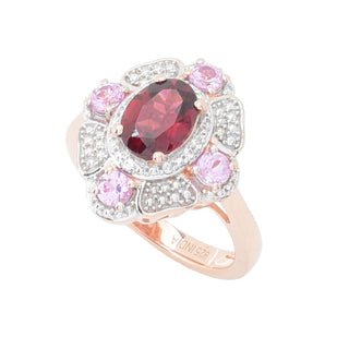 Anel Gem Treasures "Sweetheart" 1,11ctw granada, safira rosa e zircônia
