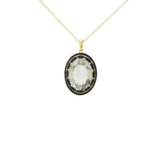 Pingente banhado a ouro 18K com pedra preciosa oval de 20x15 mm e espinélio preto com corrente