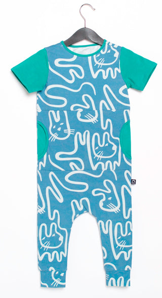 Macacão infantil de manga curta com bolso peek da RAGS Apparel, azul, tamanho 12-18 meses