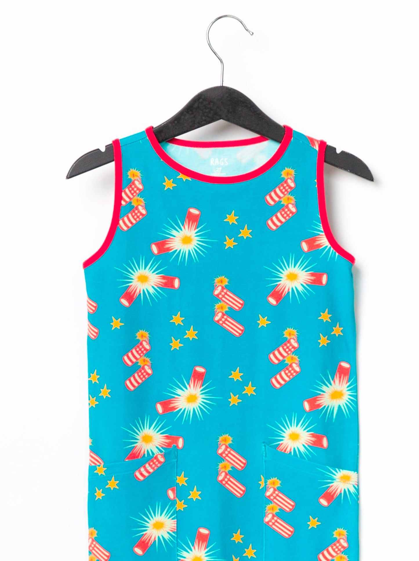 Macacão infantil RAGS Apparel com regata capri e bolso na cintura, azul, tamanho 12-18 meses