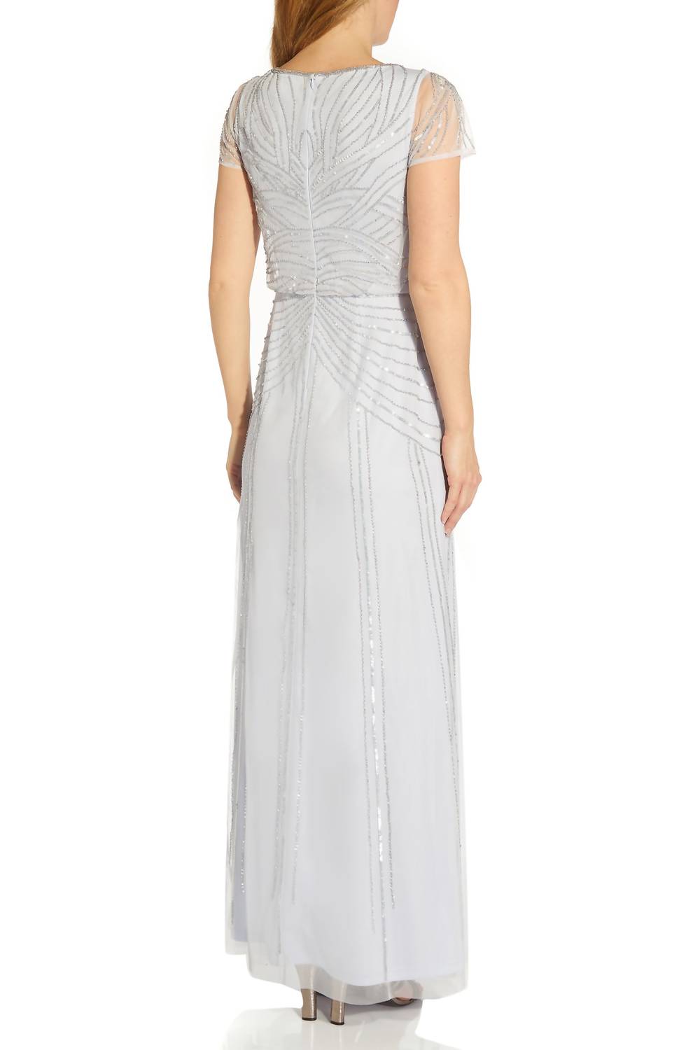 Adrianna Papell - Bateau Neck Short Sleeves Long Gown