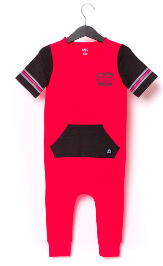 Macacão infantil de manga curta com bolso canguru RAGS Apparel, vermelho, tamanho 2T