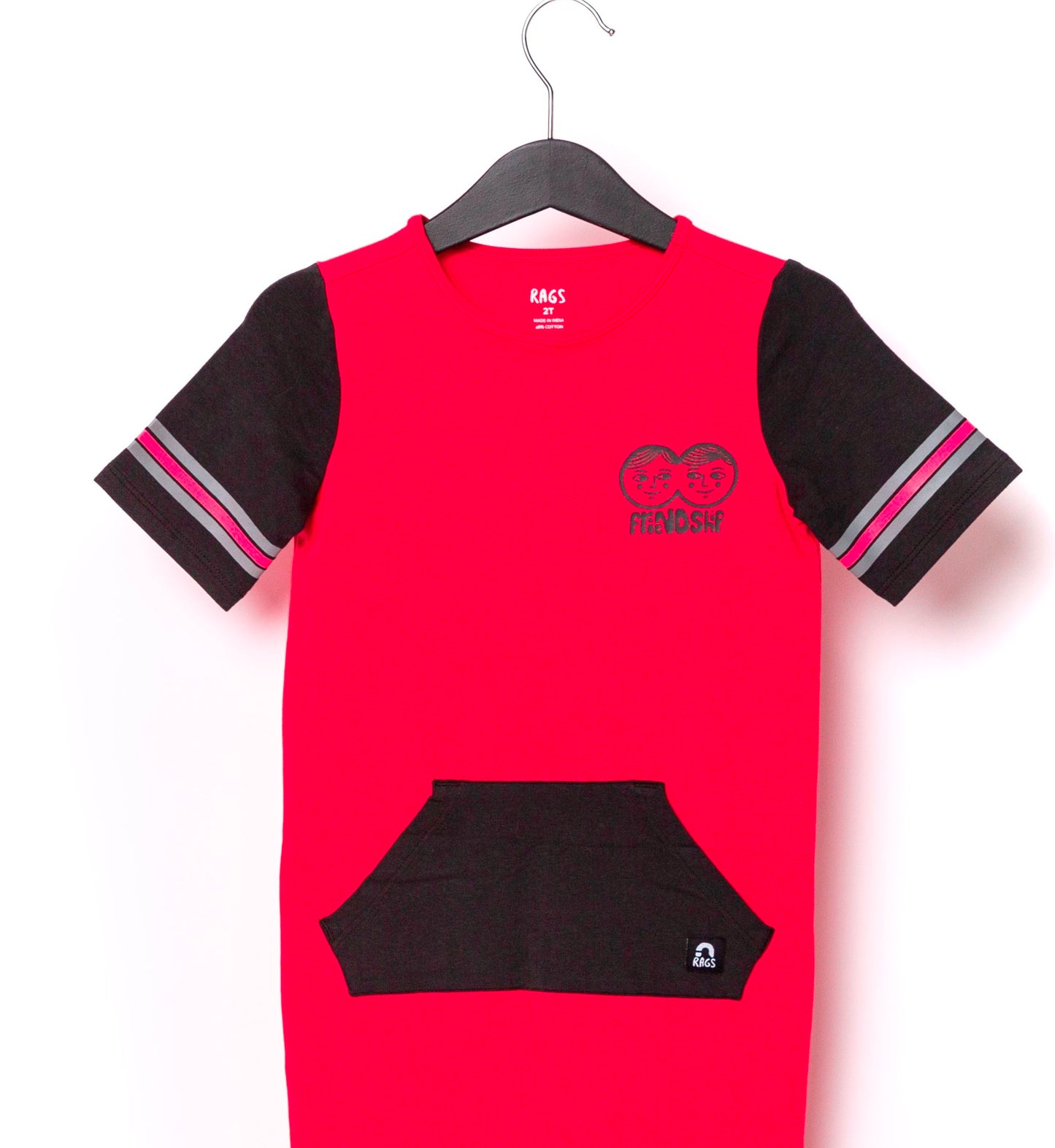 Macacão infantil de manga curta com bolso canguru RAGS Apparel, vermelho, tamanho 2T