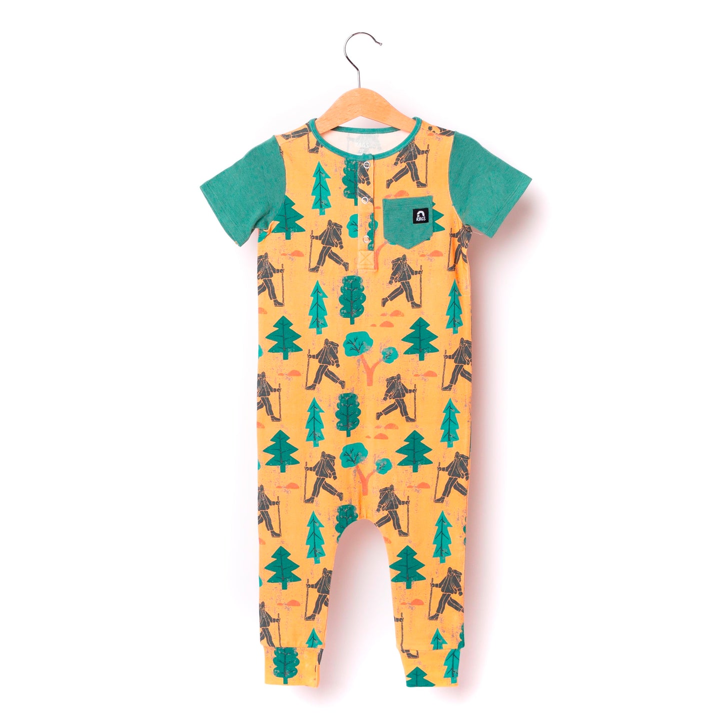 Macacão infantil de manga curta com bolso Henley Rag da RAGS Apparel, amarelo, tamanho 2T
