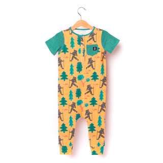 Macacão infantil de manga curta com bolso Henley Rag da RAGS Apparel, amarelo, tamanho 2T