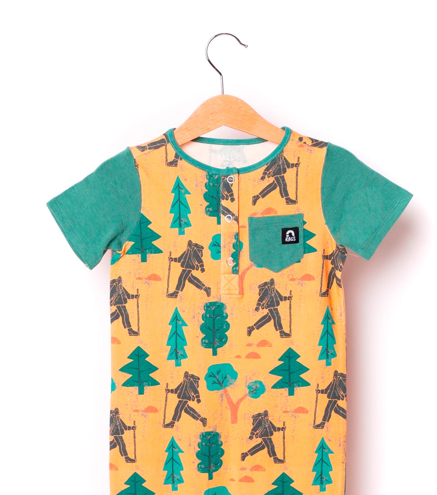 Macacão infantil de manga curta com bolso Henley Rag da RAGS Apparel, amarelo, tamanho 2T
