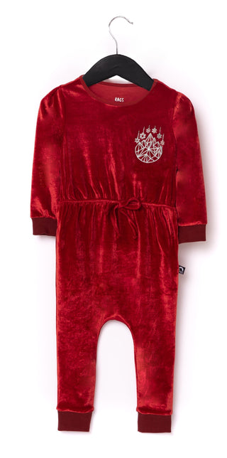 Macacão infantil RAGS Apparel com manga bufante longa e cintura franzida, roxo, tamanho 2T