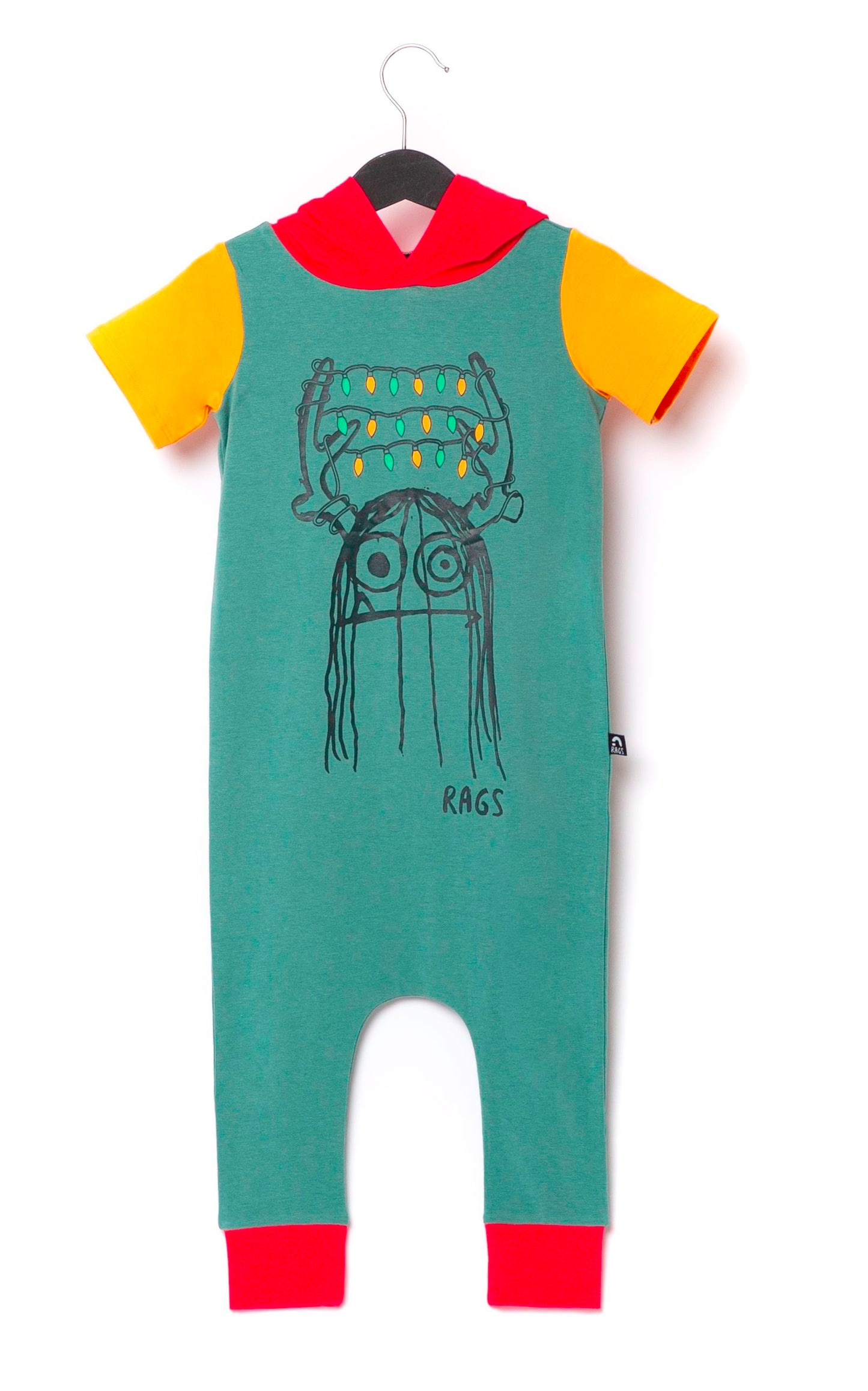 Macacão infantil de manga curta com capuz e tecido Rag da RAGS Apparel, verde, tamanho 2T
