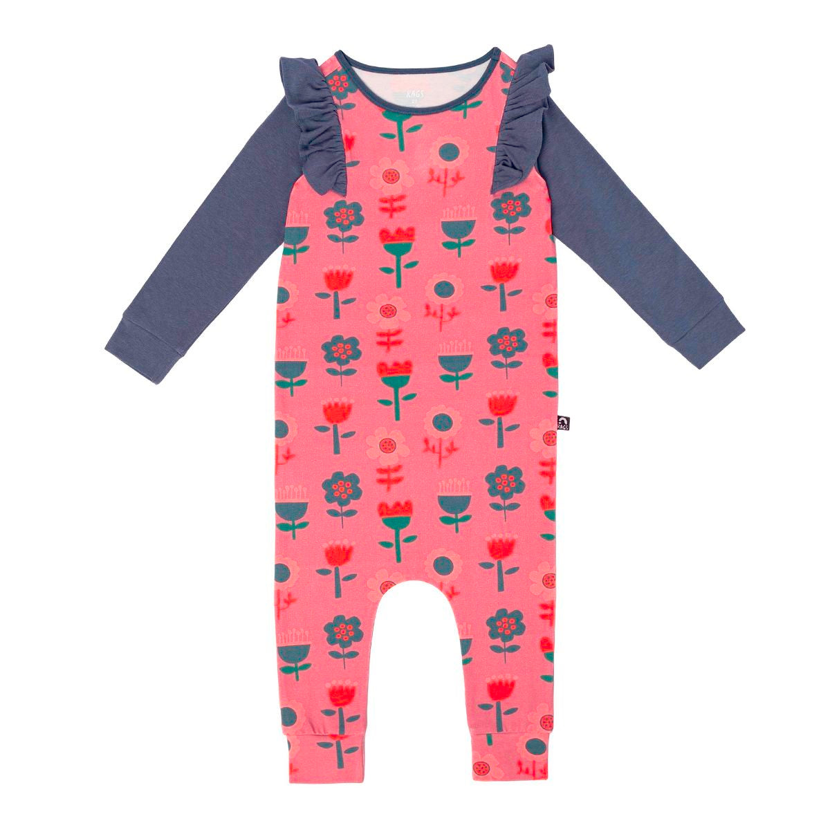 Macacão infantil de manga comprida com babados RAGS Apparel, rosa, tamanho 18-24 meses