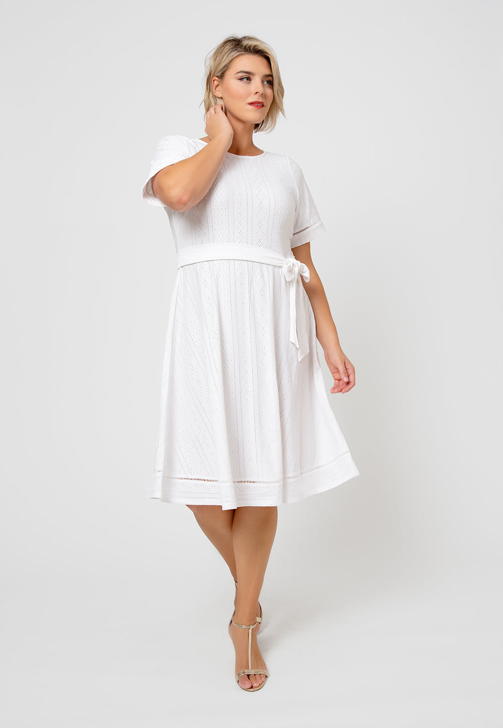 Vestido de malha com ilhós Genesis para mulheres Leota, branco, tamanho 1X