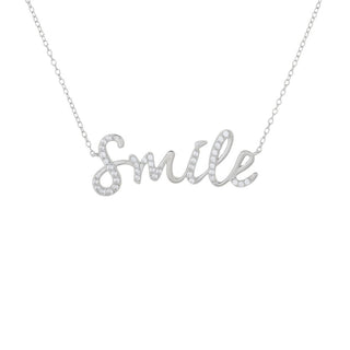 Colar com palavra inspiradora de zircônia branca banhada a platina de 18" + 2"