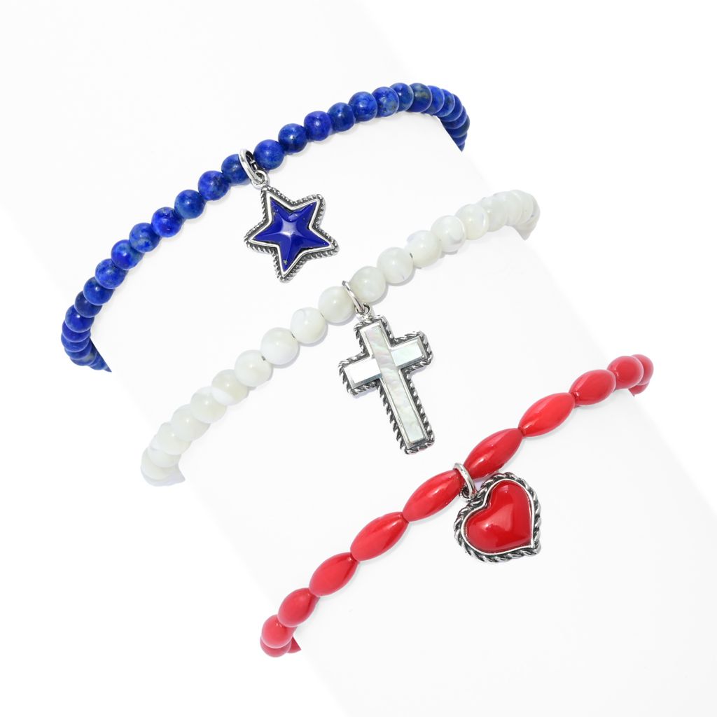 Conjunto de 3 pulseiras com contas e pingentes de pedras preciosas da Southwest Elements de 7" + 1,5"