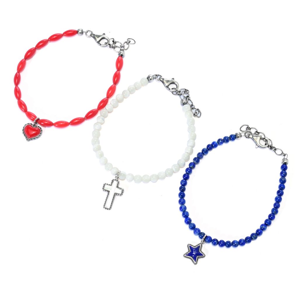 Conjunto de 3 pulseiras com contas e pingentes de pedras preciosas da Southwest Elements de 7" + 1,5"