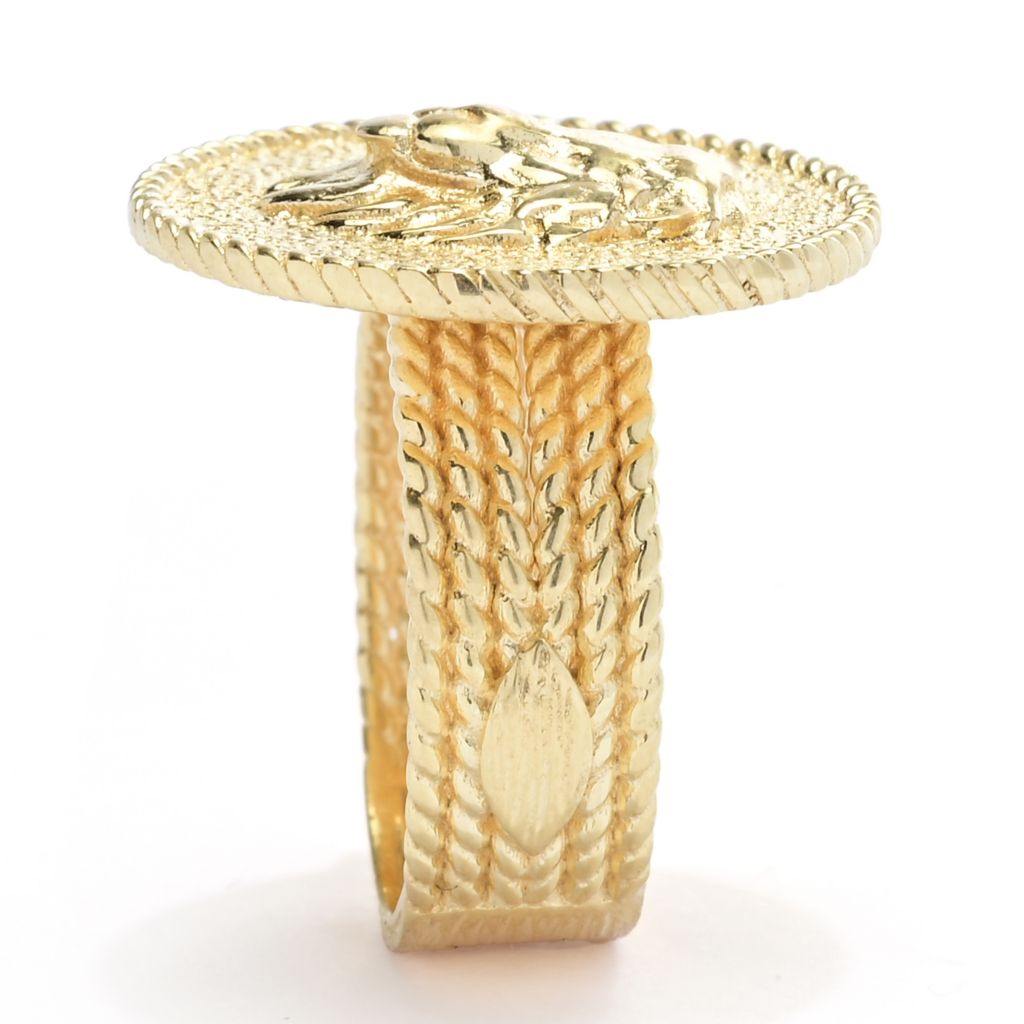 Anel de declaração de leão texturizado e polido banhado a ouro com passaporte para a Turquia