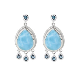 Brincos pendentes Gem Treasures 16x12 mm Larimar e topázio azul de Londres