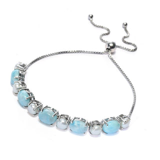 Pulseira Bolo Ajustável Gem Treasures Larimar e Pérolas Cultivadas